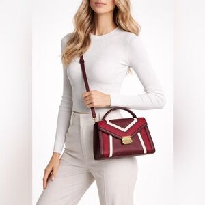 Michael Kors Whitney Medium Burgundy Colorblock Leather Bag Gold Hardware New